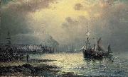 William J.Glackens Fishing vessels off Scarborough at dusk oil painting artist